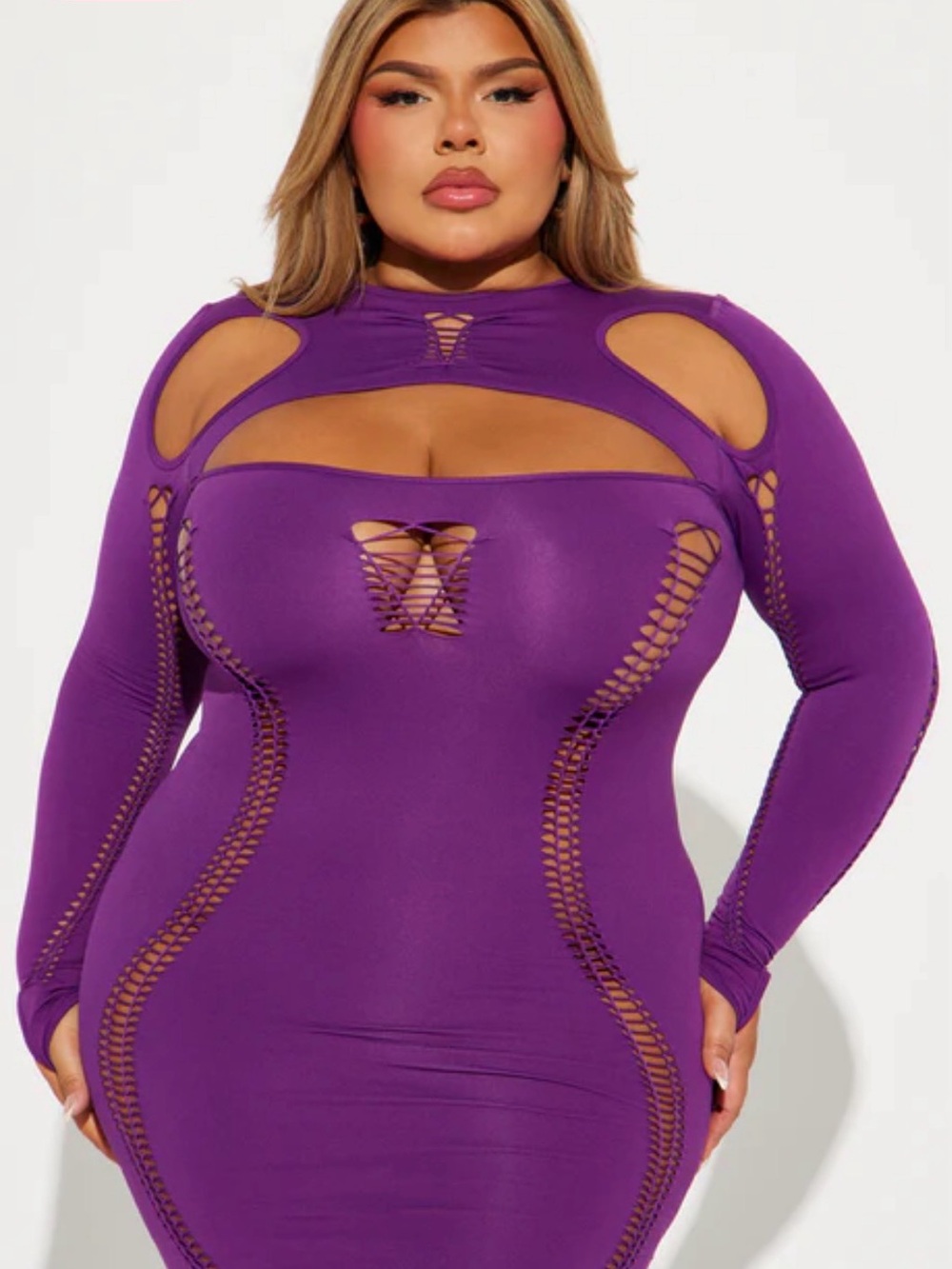Fashion Nova Purple Cutout Lace-Up Bodycon Mini Dress